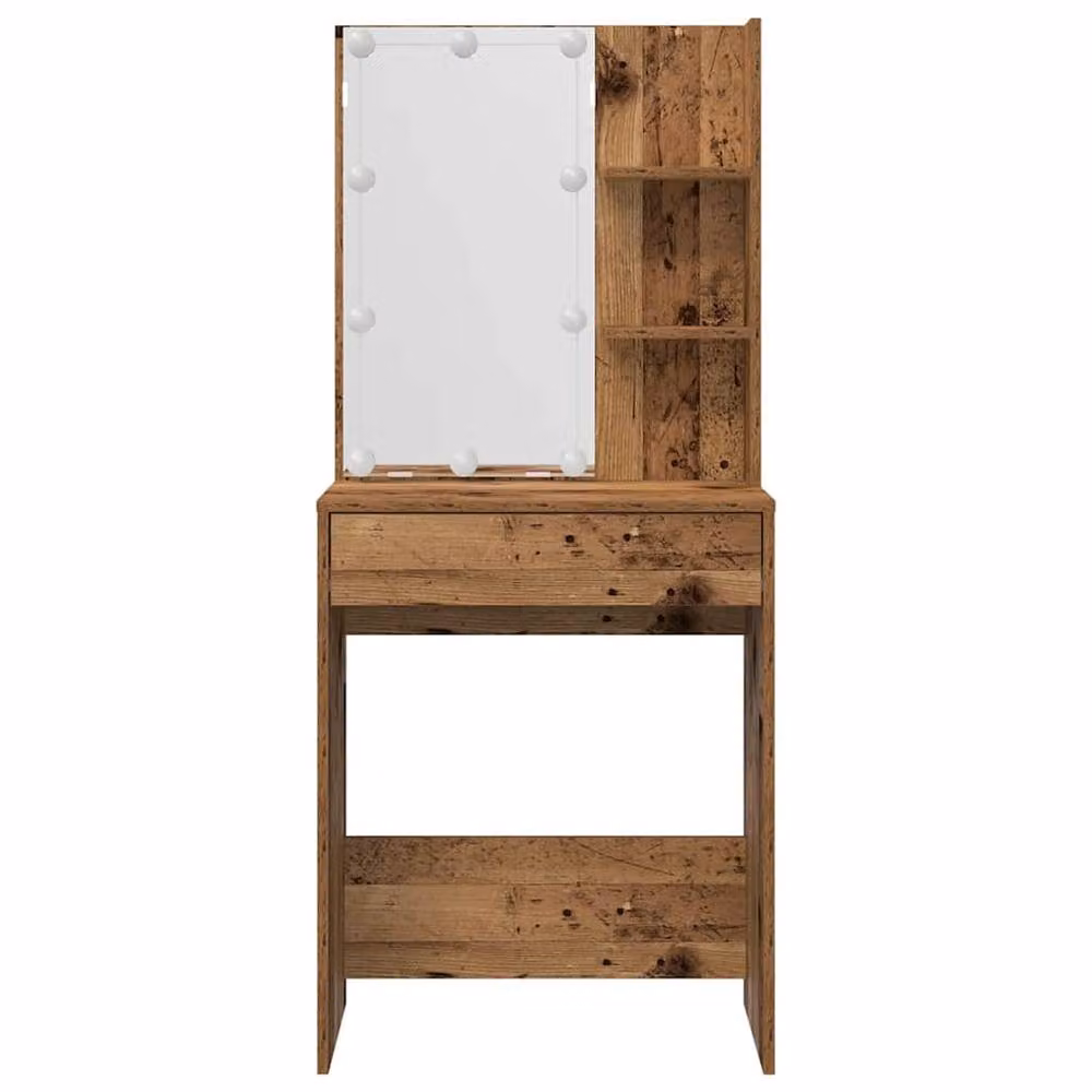 Berkfield Home Hollywood LED Dressing Table Set in Brown Rustic Old Wood Finish – 5