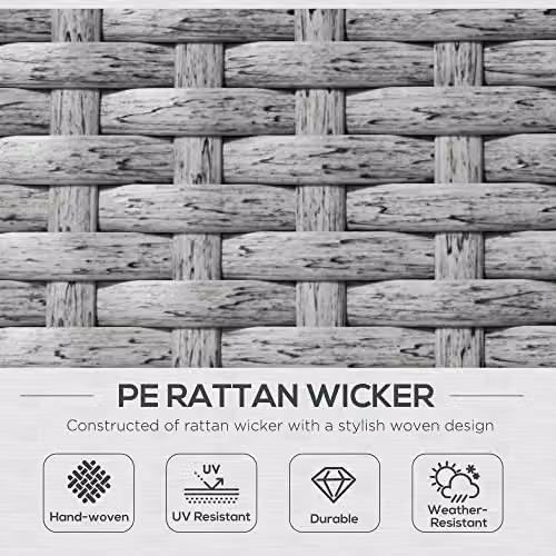 Outsunny 5-Piece PE Rattan Sun Lounger Set with Adjustable Headrest, Storage Side Table and Footstools, Beige – 6