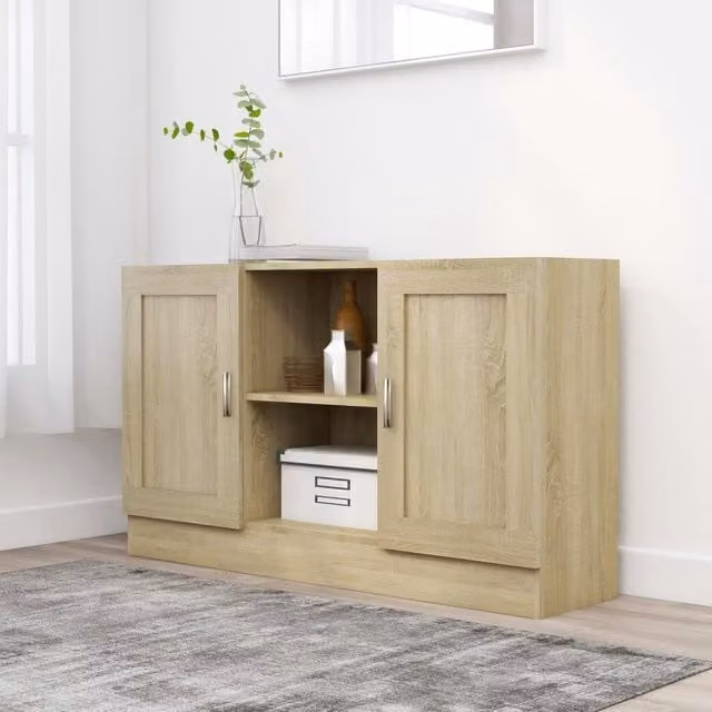 Berkfield Home Sonoma Oak Sideboard in Brown and Beige, W/D/H: 120 x 30.5 x 70 cm