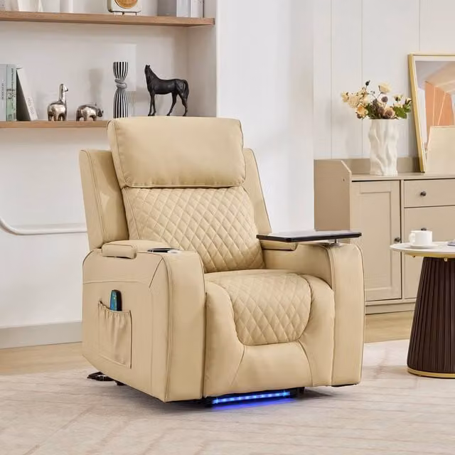 Artemis Home Byron Electric Riser Recliner Chair with Massage, Heat, Drink Cooler and Table in Cream