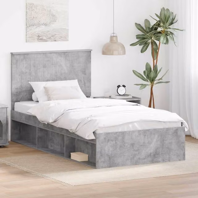 Berkfield Home Modern Bed Frame in Grey Solid Pine Wood, W: 100 cm, L: 200 cm – 1