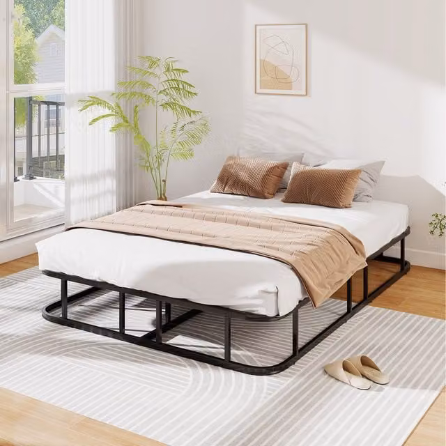 Costway Modern Metal Bed Frame Base in Black, W/D/H: 140 x 200 cm