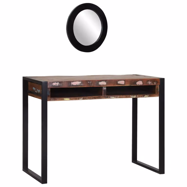 Berkfield Home Rustic Reclaimed Solid Wood Dressing Table with Mirror in Brown and Multicolour, W/D/H: 100 x 50 x 75 cm