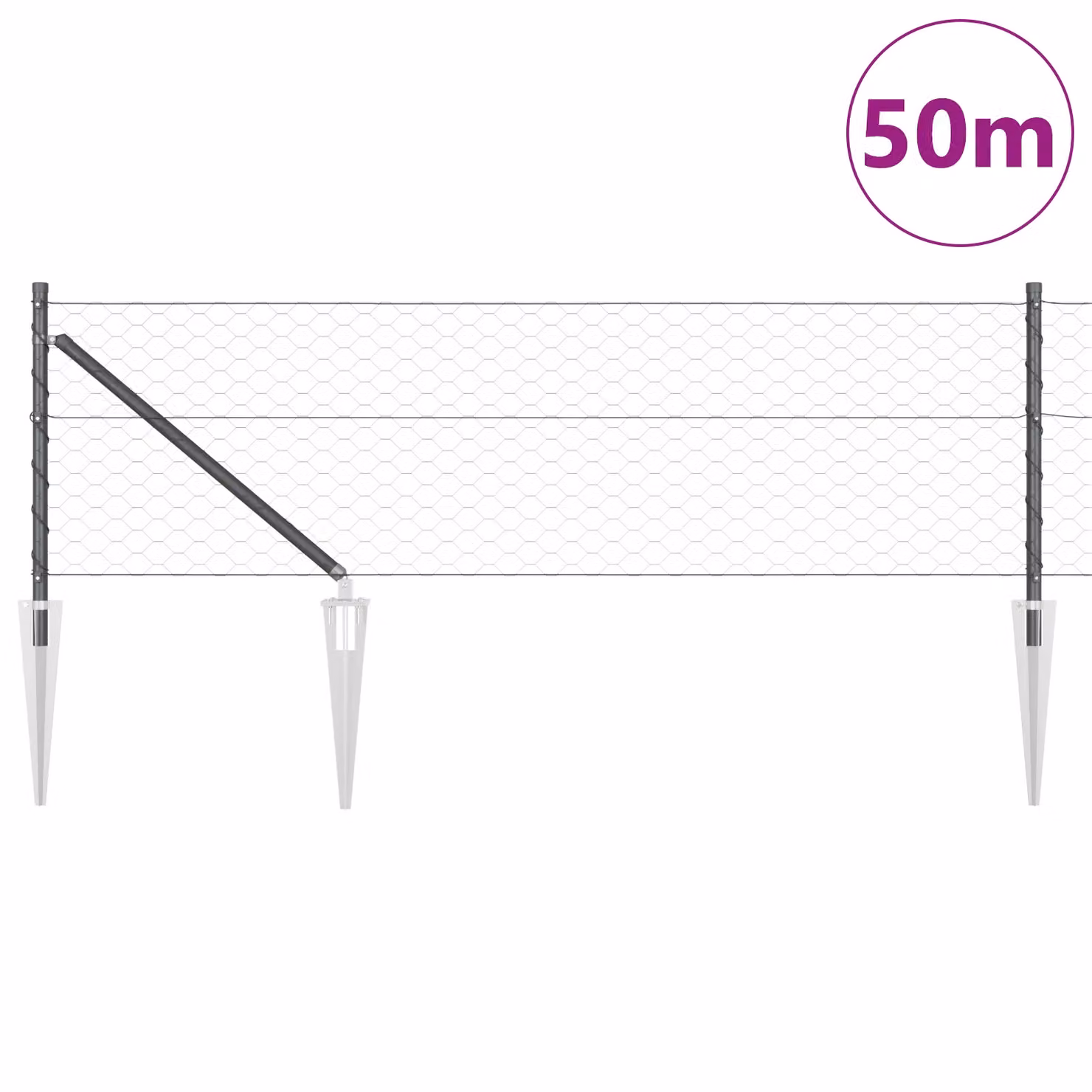 Berkfield Home Grey Powder-Coated Steel Hexagon In-Ground Fence, H: 60 cm x W: 0.6 m x L: 50 m – 3