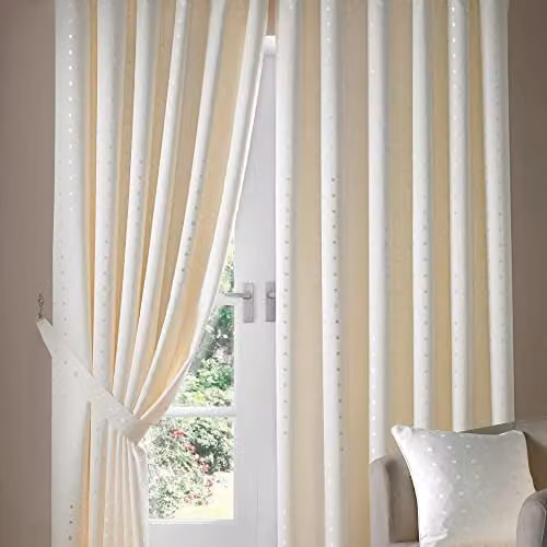 Luxury Living Cream Beige Pencil Pleat Taped Top Curtains Width: 117 cm, Drop: 137 cm