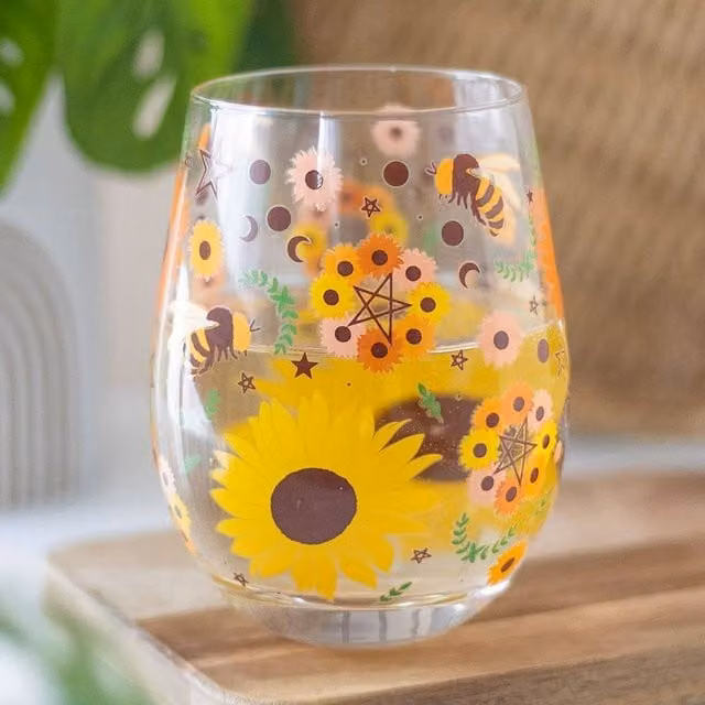 Uniqueful Bee Radiant Print Multicolour Stemless Glass Tumbler, 100ml