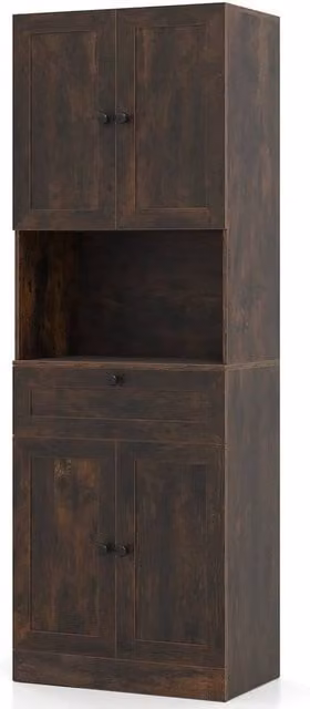 Kelvenix Freestanding Brown Wood Bathroom Cabinet with Soft-Close Doors and Internal Shelves, Height: 171.5 cm – 1