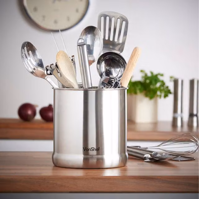 VonShef Freestanding Stainless Steel Utensil Holder in Silver