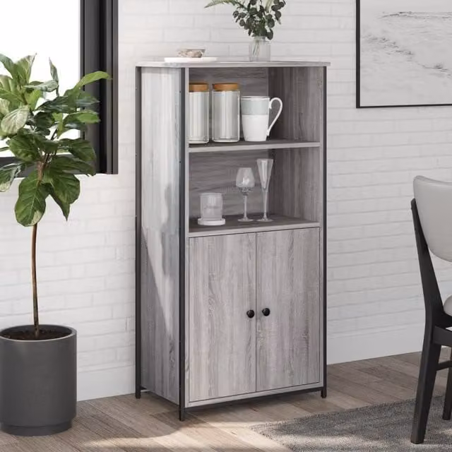 Berkfield Home Modern Grey Highboard with Hinged Doors and Internal Shelves, W/D/H: 62 x 36 x 121.5 cm – 1