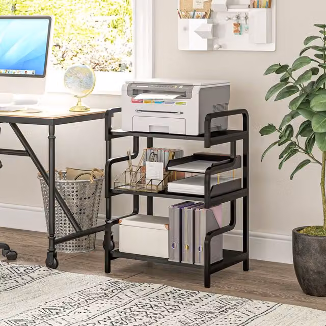 HOMCOM 3 Tier Industrial Metal Storage Shelf in Matt Black