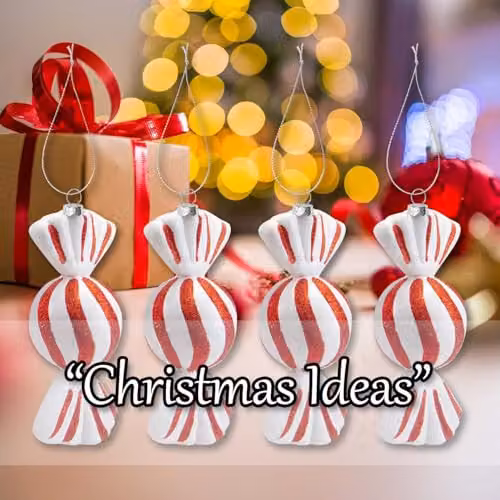 VFM e-Store Christmas Candy Hanging Decoration, Red and White Striped Pendant, Pack of 4, W/H: 17 x 24 cm – 4