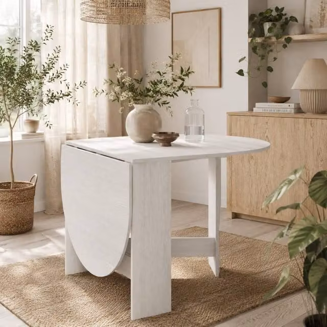 Wyld Haus Ziri Oval Drop Leaf Dining Table in White Ash Wood Effect, Seats up to 6 Adults – 1
