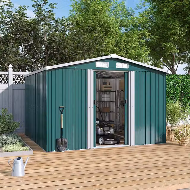 Breeins Dark Green Metal Garden Tool Storage Shed with 2 Lockable Gable Doors