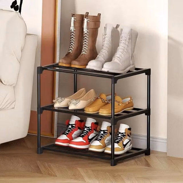 Kelvenix 3-Tier Freestanding Shoe Rack in Black