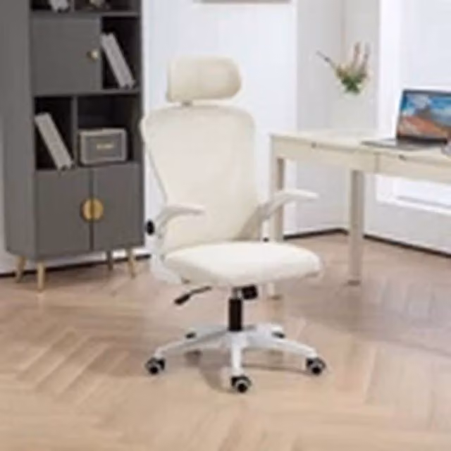 EONLION Beige High Back Mesh Home Office Task Chair with Headrest and Armrests