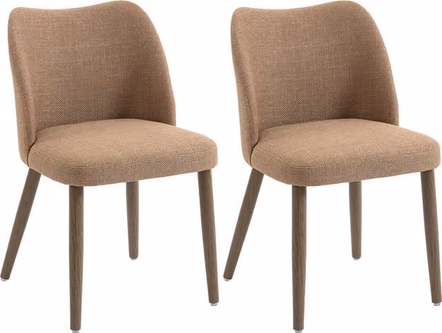 HOMCOM Set of 2 Brown Linen Upholstered Dining Chairs with Rubberwood Legs – 1