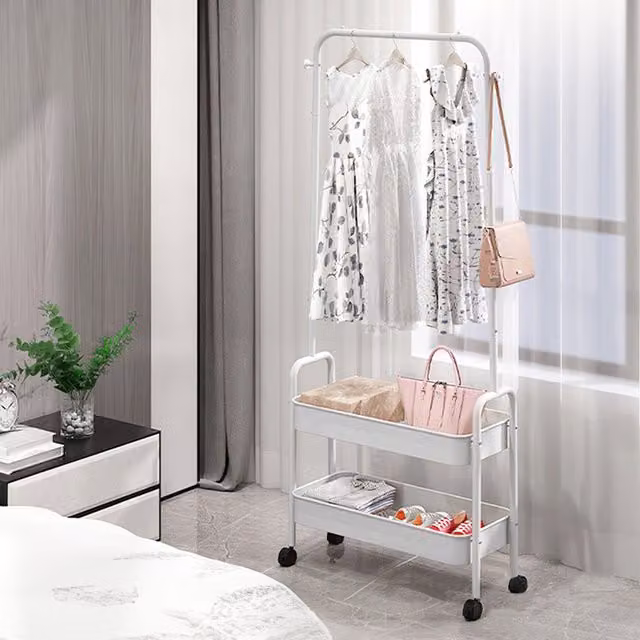 Livingandhome Modern White Glossy Metal Clothes Rail