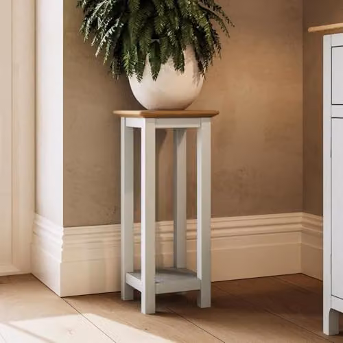 FWStyle White Linen End Side Table with Oak Top, W/D/H: 55 x 27 x 24 cm – 2