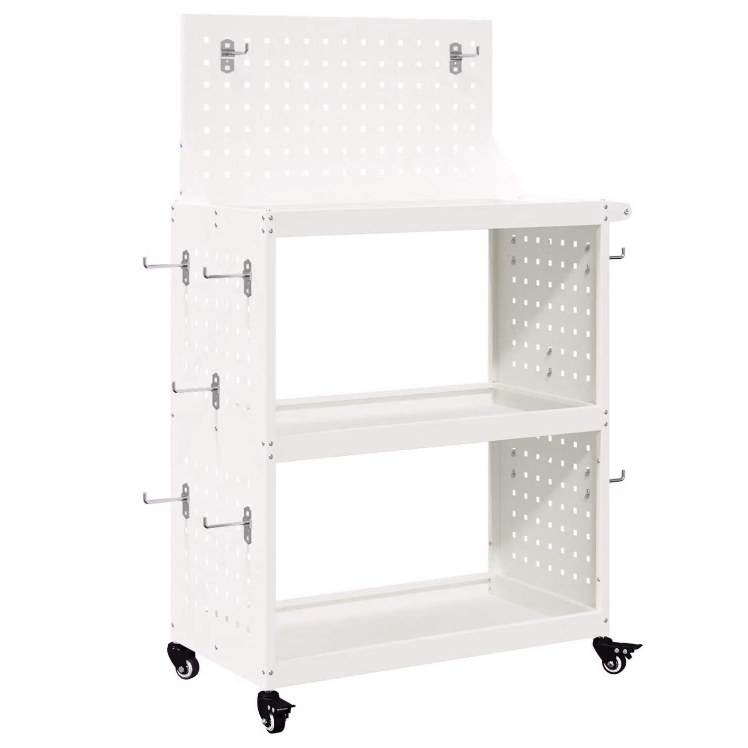 Berkfield Metal Tool Trolley with Shelf and Wheels in White, W/D/H: 65 x 35 x 111 cm – 2