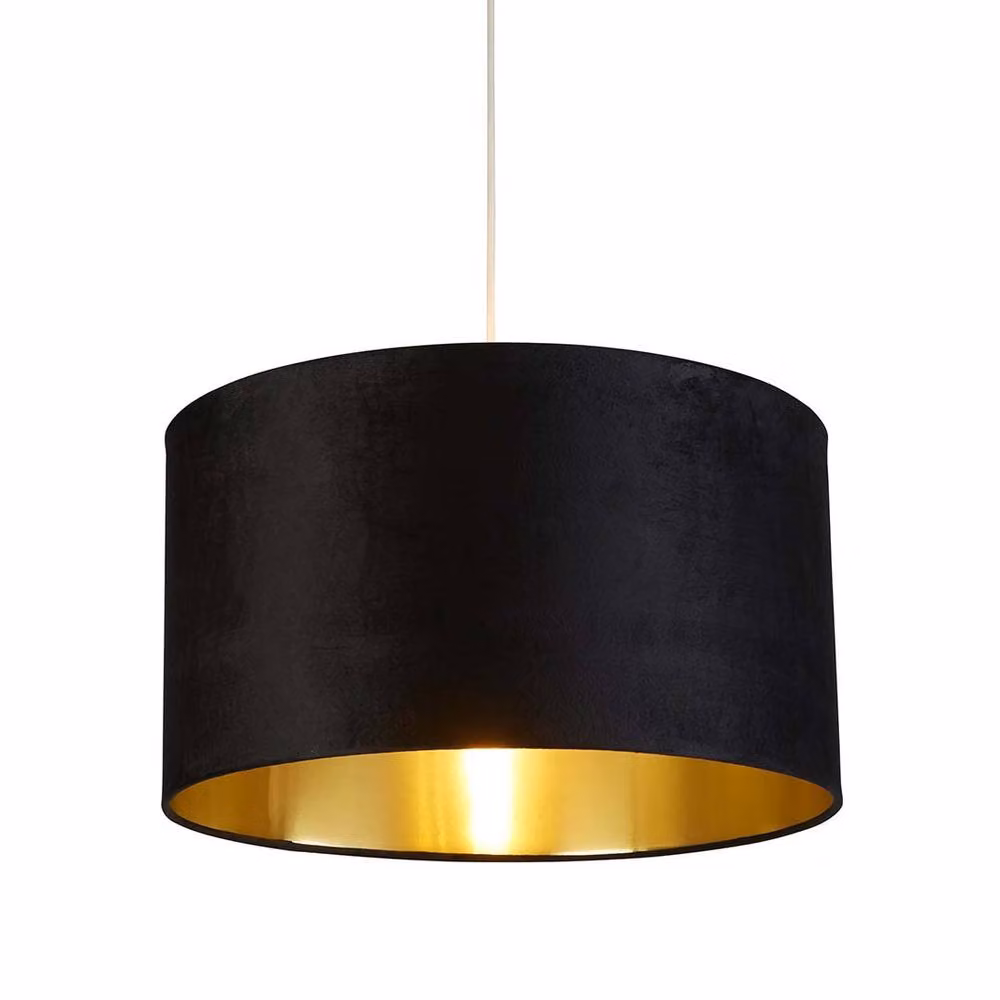 Lighting Collection Black Velvet and Brushed Gold Cylinder Lamp Shade, Diameter: 50 cm – 2