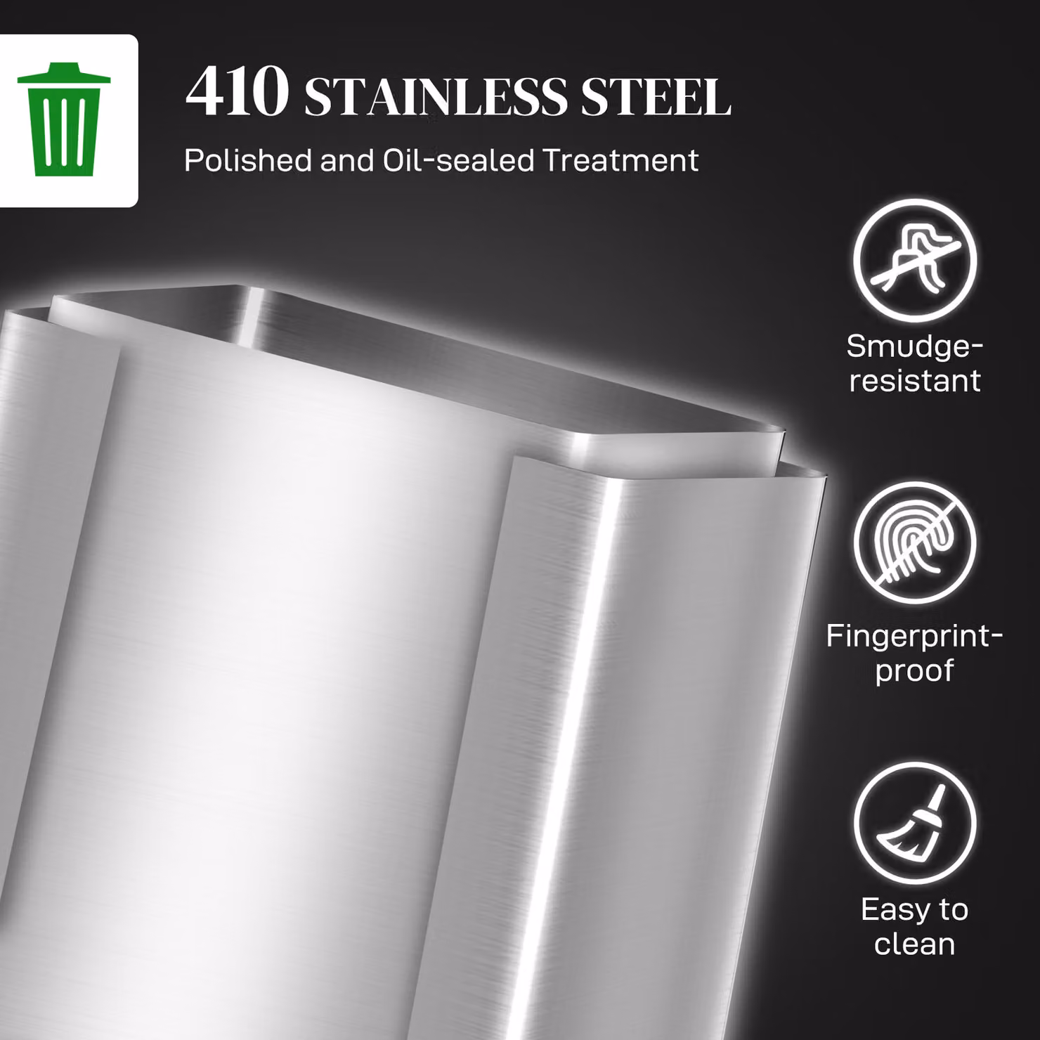 HOMCOM 30L Dual Compartment Stainless Steel Pedal Bin with Odour Filter and Removable Inner Buckets in Silver Tone – 5