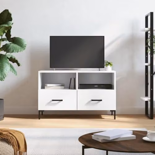 vidaXL Modern White TV Cabinet in Wood and Metal, W/D/H: 80 x 36 x 50 cm – 2