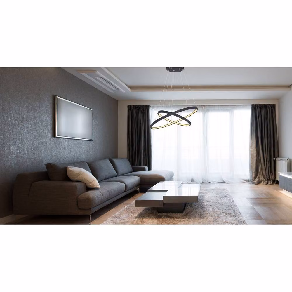 Globo Lighting Modern Black Ring LED Suspended Pendant Light with Dimmable Warm White Illumination – 9