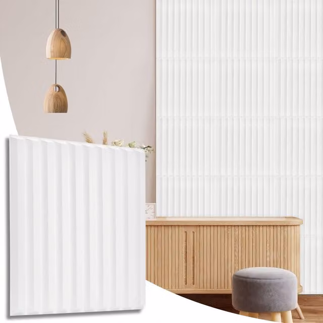 NOVECRAFTO 3D Fluted Line PVC Wall Panels, Matte White, W/D/H: 50 x 50 x 0.25 cm, Pack of 10