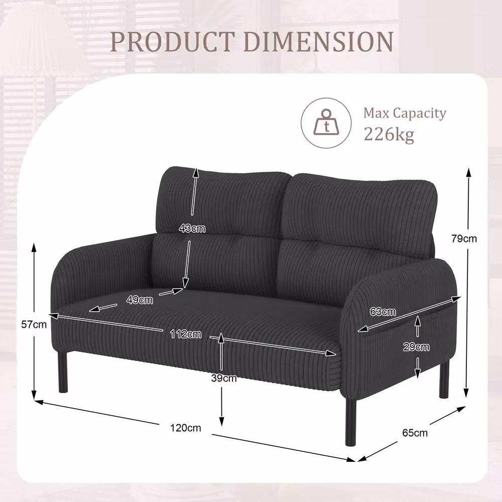 Direct Wicker Corduroy Two-Seater Sofa in Dark Grey Velvet Fabric – 2