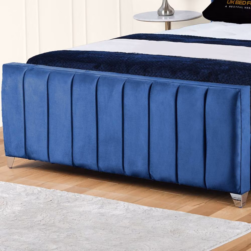 UK Bed Furniture Empire Winged Slatted Base Upholstered Velvet Bed in Blue, Super King, 200 x 200 cm – 3