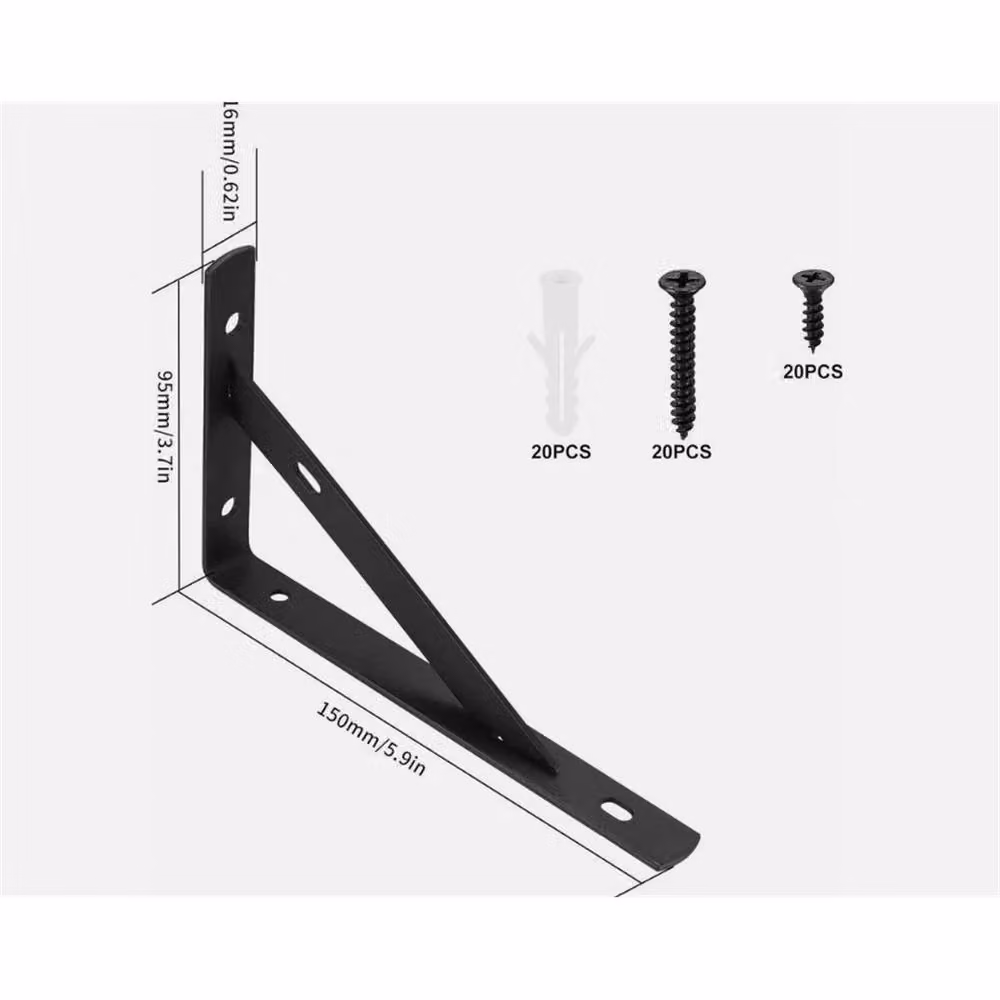 VOGREX Heavy Duty Steel Triangle Shelf Brackets, 10 Pack, Matt Black, Wall Mounted – 2