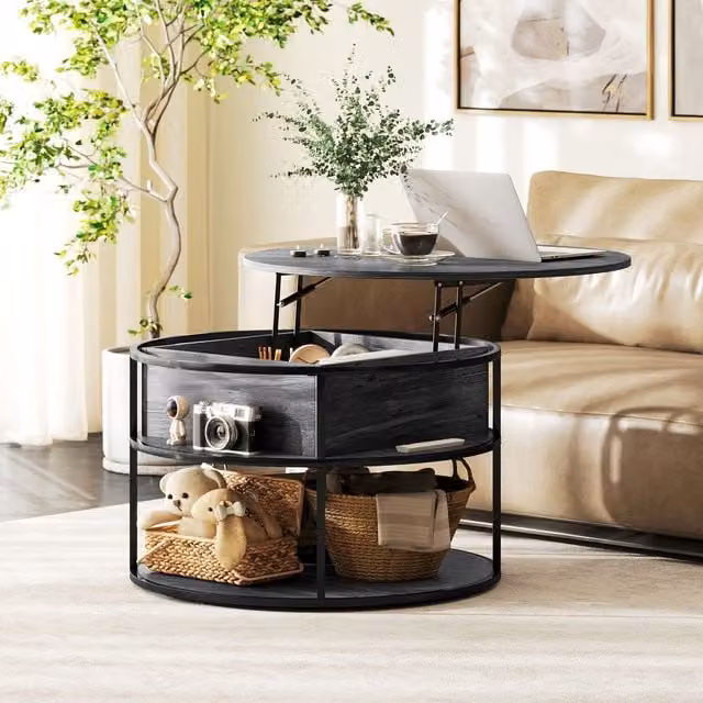 HOMCOM Modern Lift Top Coffee Table with Hidden Storage in Charcoal Grey