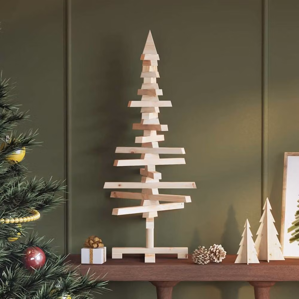 Berkfield Home Beautiful Brown Solid Wood Pine Christmas Tree, Height: 90 cm – 2