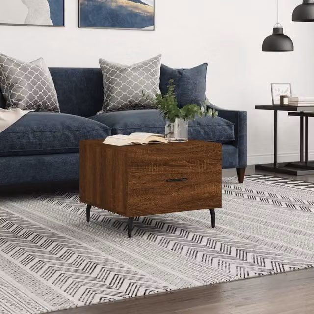 Berkfield Home Modern Square Coffee Table in Brown Oak, W/D/H: 50 x 50 x 40 cm – 1