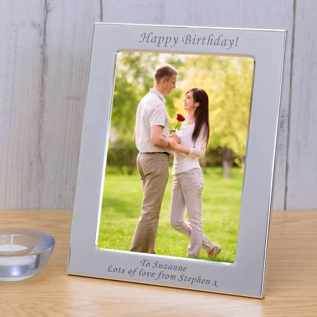 Uniqueful Personalised Silver Plated Rectangular Single Metal Picture Frame for 10x15 cm Photos, W/H: 18.5 x 13.5 cm