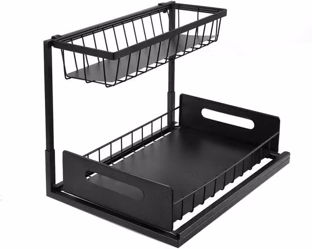 Kelvenix Black 2 Tier Kitchen Under Sink Cupboard Organiser Drawer – 1