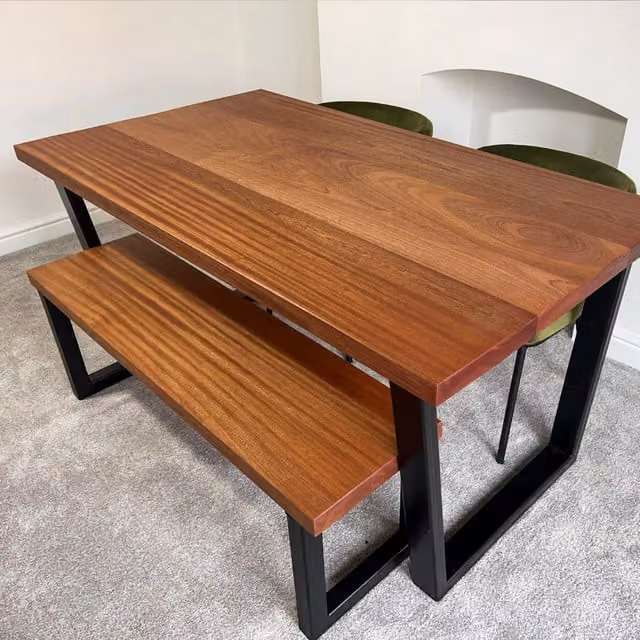TRL Handmade Furniture Brown Rectangular Sapele Wood Dining Table with Sled Base