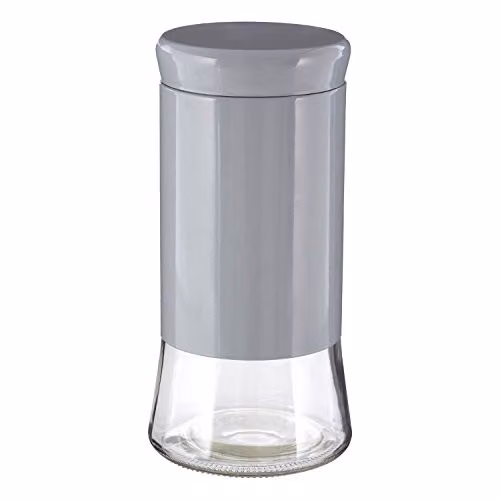 Orsina Glass Storage Jar with Silver Stainless Steel Screw Lid, Grey and Transparent, W: 12 cm, D: 12 cm, H: 24 cm – 1