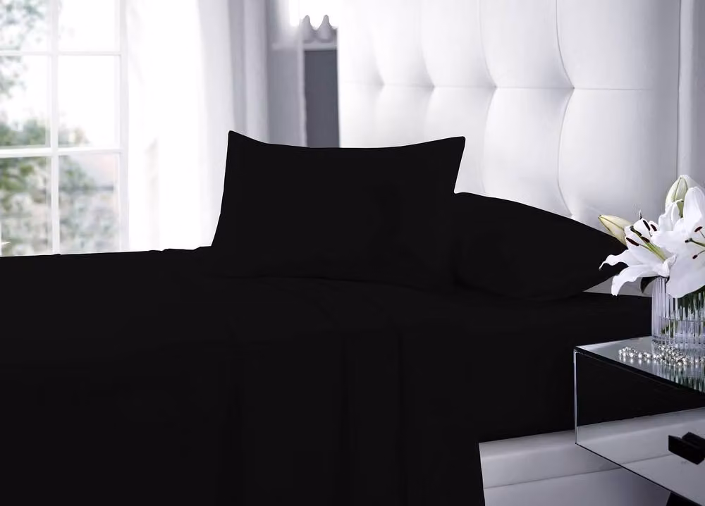 Homes-Linen Plain Dyed Polycotton Blend Easy Care Flat Sheet in Black, Super King – 2