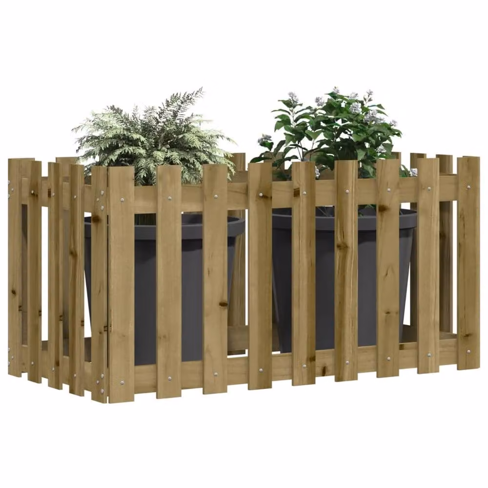 Berkfield Home Garden Raised Bed with Fence Design in Brown Impregnated Pine Wood, W/D/H: 100 x 50 x 50 cm – 3