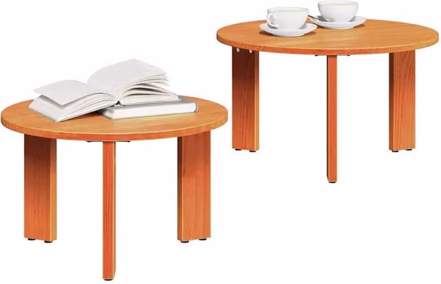 Berkfield Home Modern 2-Piece Nested Coffee Table Set in Waxed Brown Pine, W/D/H: 47.5 x 47.5 x 27 cm – 1