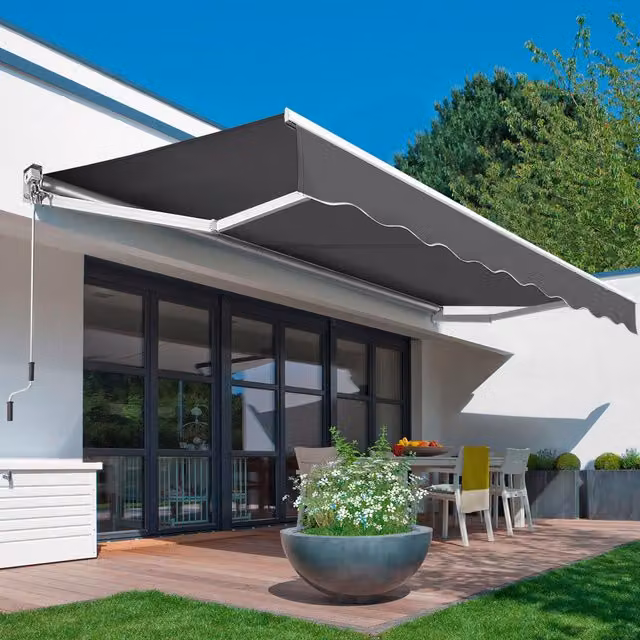 Yaheetech Dark Grey Outdoor Retractable Awning with Aluminium Frame and Polyester Fabric, W: 300 cm, D: 250 cm
