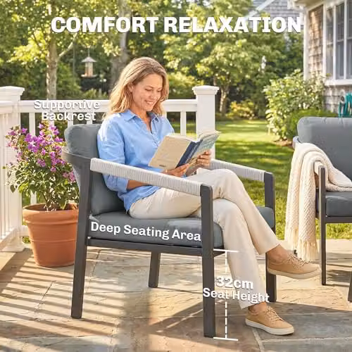 Outsunny 4 Seater Powder Coated Aluminium Garden Furniture Set in Black with Upholstered Cushions – 6