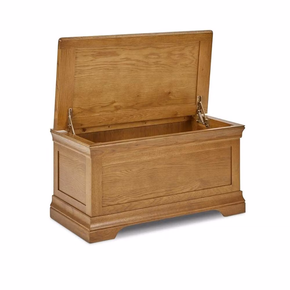 FORGEVIO French Louis Oak Bedding Blanket Box Ottoman in Light Oak – 2