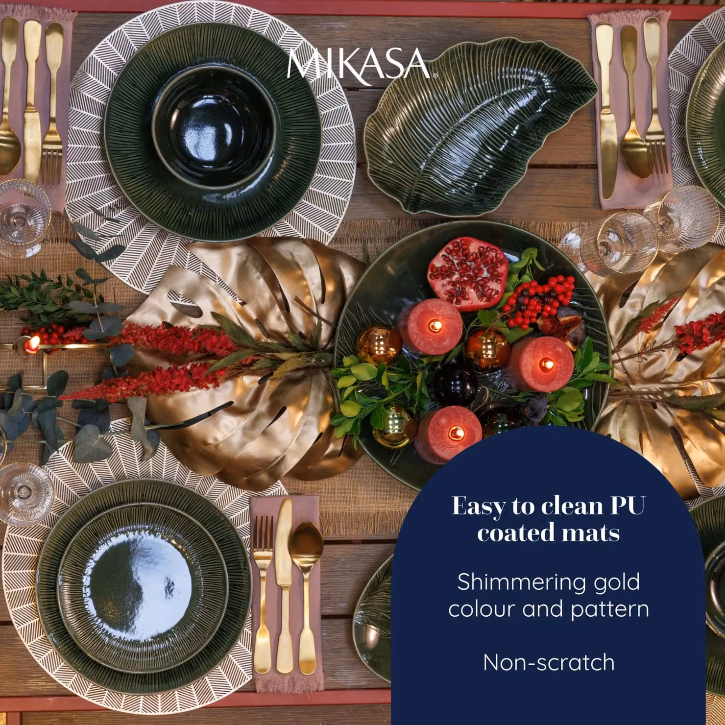 Mikasa Set of 4 Round Faux Leather Placemats in Gold, Diameter: 38 cm – 5