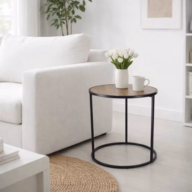 FORGEVIO Rustic Wild Oak Round Coffee Side Table, W/D/H: 45 x 45 x 50 cm – 1