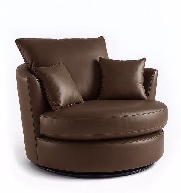 Furnishings For Less UK Danbury Leather Swivel Chair 360 Rotation Single Seater in Black, Brown or Grey