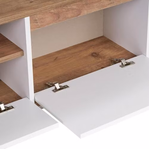 Calicosy LUME TV Stand in White with 3 Drop-down Doors and 1 Niche, W: 160 cm, D: 42 cm, H: 30 cm – 3