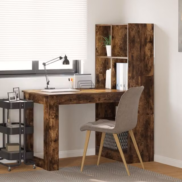 Berkfield Home Modern Smoked Oak Writing Desk in Brown, W: 122 cm, D: 67 cm, H: 145 cm