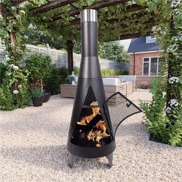 BillyOh Austin Metal Chiminea Wood Burning Fire Pit Heater in Black